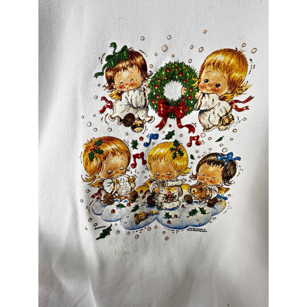 Lee Premium Cotton Christmas Angel Graphic White Fleece Crewneck Sweatshirt XL